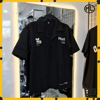 Áo Sơ mi Tay Ngắn Nam Thêu Họa Tiết Badhabits form rộng Unisex nam nữ maylanstore