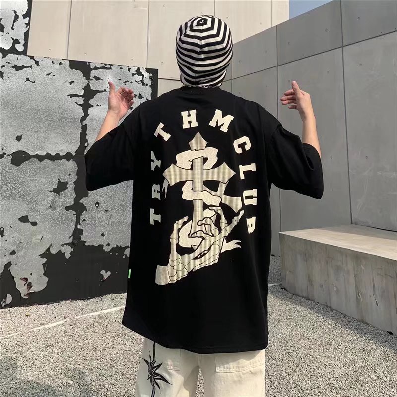 Áo Thun Tay Ngắn Dáng Rộng In Chữ Phong Cách Hip Hop Nhật Bản Thời Trang Mùa Hè Cho Nam Và Nữ Size M-5XL