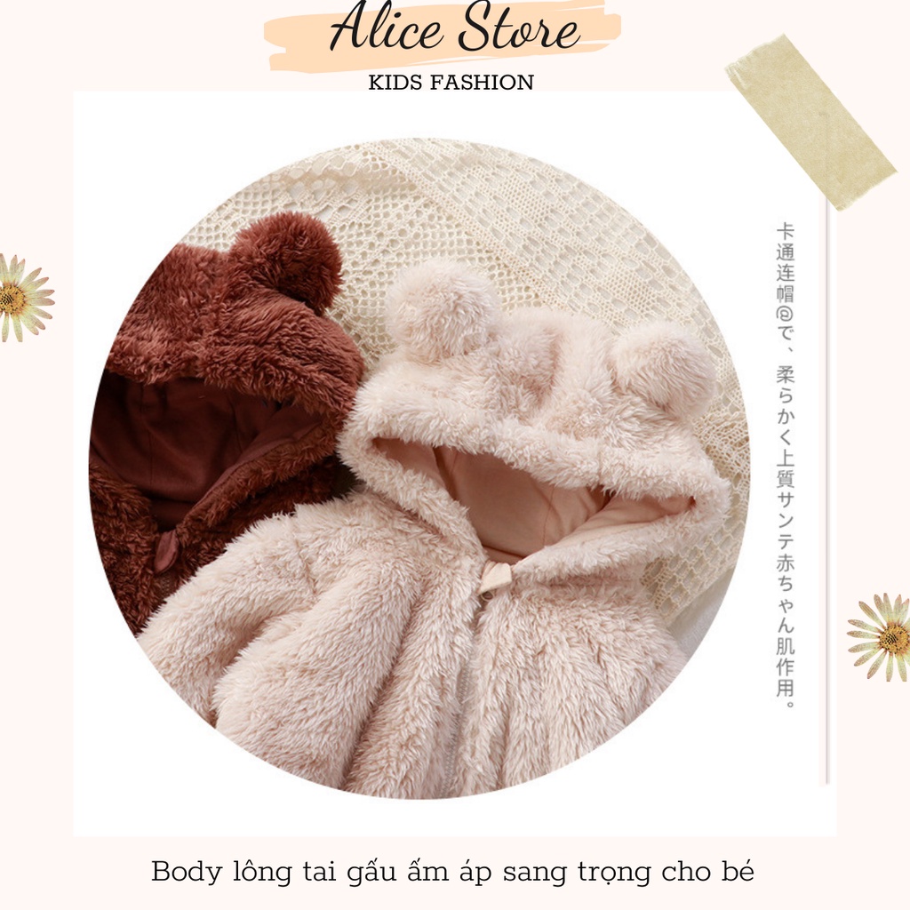 Quần áo trẻ em mùa đông💖FREESHIP💖 Body Lông Cừu Có Mũ Cho Bé Sơ Sinh Ấm Áp Hàng Quảng Châu Cao Cấp - ALICE STORE