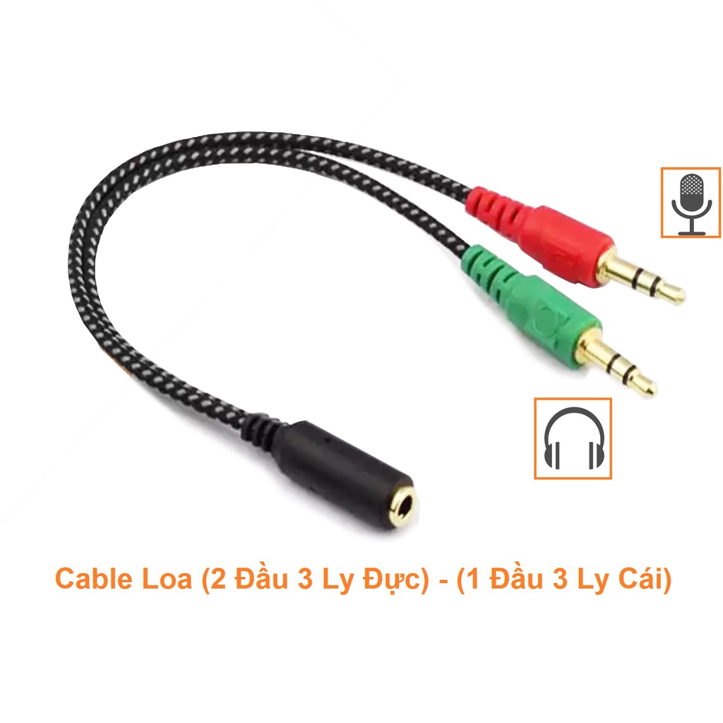 Cable loa (2 đầu 3mm đực) - (1 đầu 3mm cái)