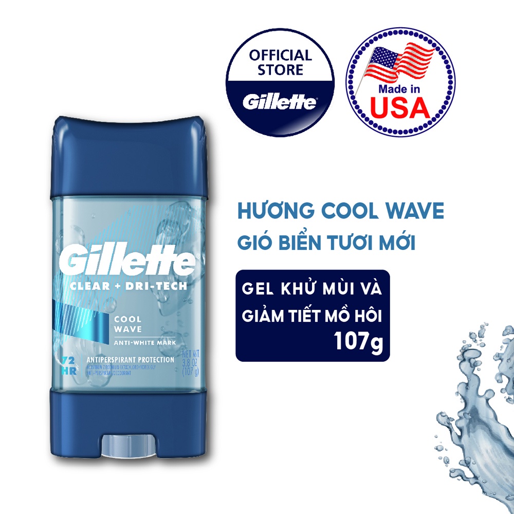 [Chính hãng] Lăn Khử Mùi Gillette Dạng Gel Cool Wave Cool Wave Clear Gel 107g - Hàng USA