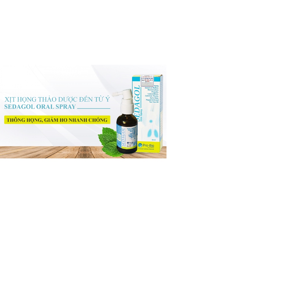 Xịt Họng Giảm Ho, Sạch Họng Sedagol Oral Spray Pro-Bio keo ong đen 30ml -Giúp  bảo vệ vùng họng, giúp giảm ho, viem họng