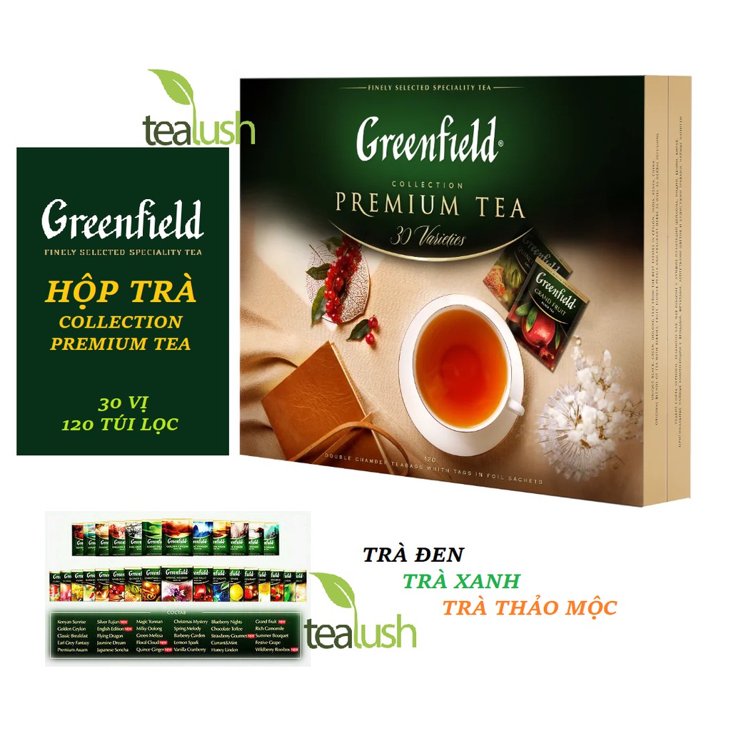 GREENFIELD HỘP QUÀ - HỘP TRÀ PREMIUM TEA COLLECTION 30 VỊ 120 GÓI