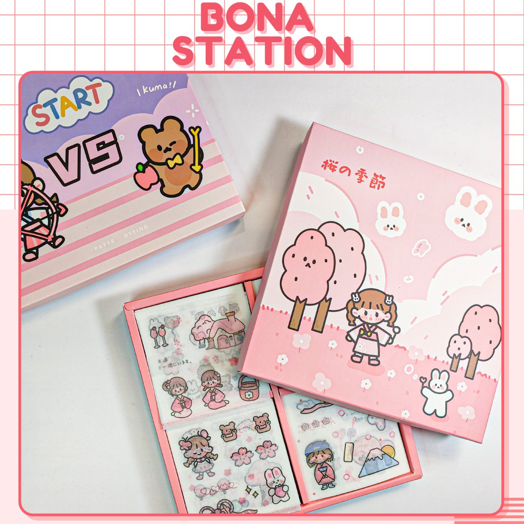 Bộ 100 tấm sticker Cô gái dễ thương hình dán cute trang trí sổ tay | BSB138