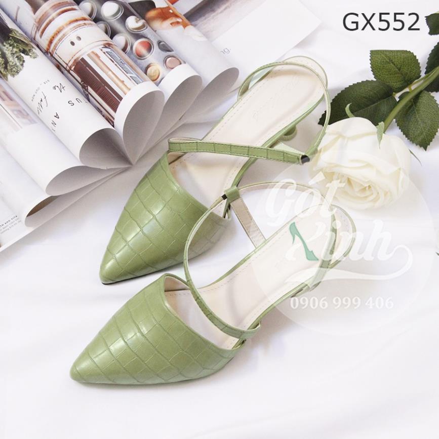 Giày Slingback cao gót mũi nhọn 5 phân vân cá sấu-có sẵn size lớn-Hình thật shop tự chụp Qly