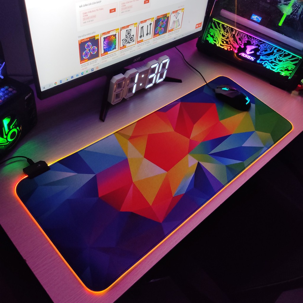 [Sale OFF] Mouse Pad, bàn di chuột, lót di chuột tích hợp Led sáng viền, phiên bản Overlay 80cm x 30cm dày 4m