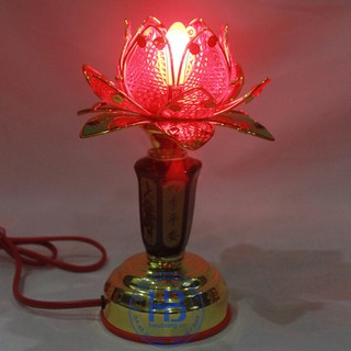 Đèn thờ cúng hoa sen 1 bông đỏ 20cm
