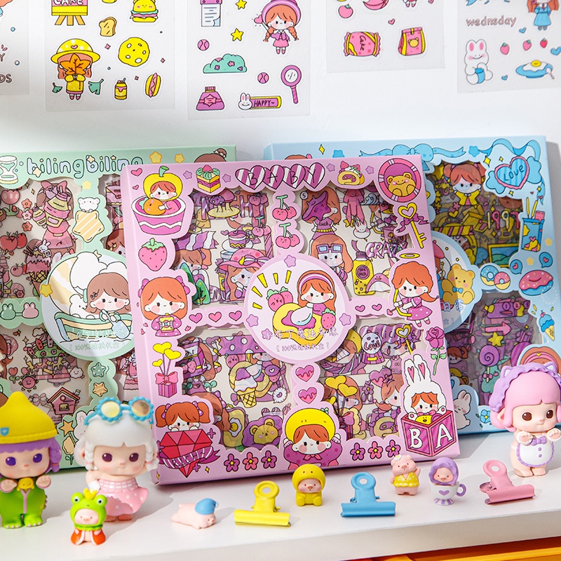 Bộ 100 Miếng Dán PET Chống Thấm Nước Không Gây Tiếng Ồn Họa Tiết Nhân Vật Hoạt Hình Dễ Thương Trang Trí Sổ Tay DIY
