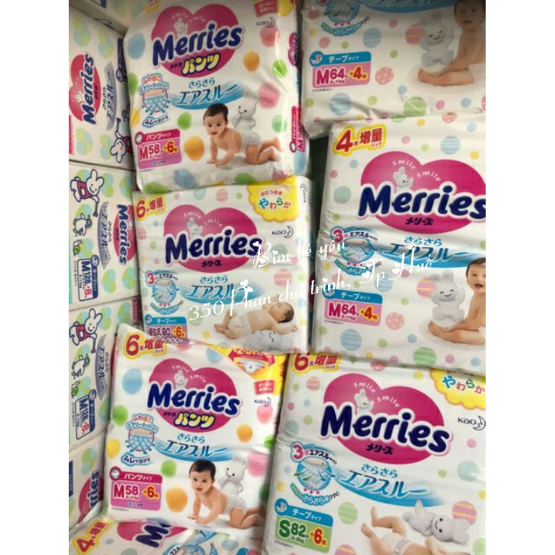 Tã Dán/Quần Merries Nội Địa Nhật NB96/S88/M68/L58/M64/L50/XL44/XXL28