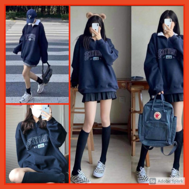 Áo Nỉ Zip Foruyfts Cổ  Cao Nữ[ FREESHIP] Sweater cao cổ phối dài tay,thun hoodie from rộng