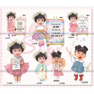 Thiết kế hình Chibi cho bé gái trang trí tiệc sinh nhật theo yêu cầu