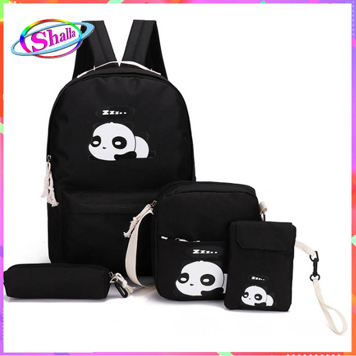 Bộ set balo đeo chéo 4 MÓN in hình gấu trúc thời trang Shalla GT01