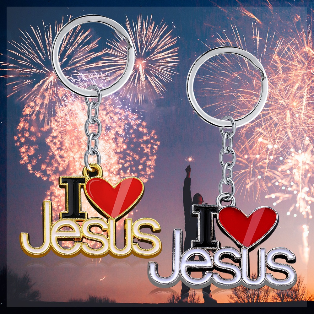 Móc Khóa Kim Loại Khắc Chữ I Love Jesus