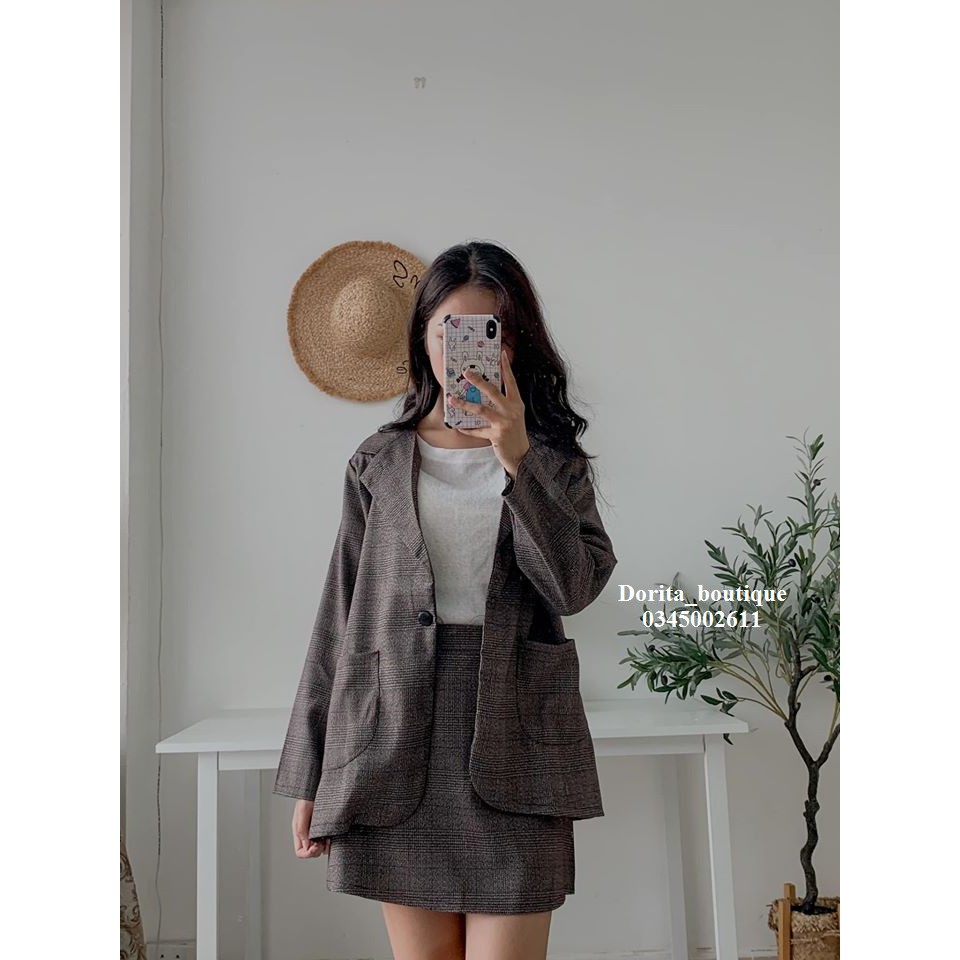 [Ảnh thật/Video] Set vest/ áo Blazer kèm chân váy kẻ - Set blazer nữ, Giá Sỉ | BigBuy360 - bigbuy360.vn