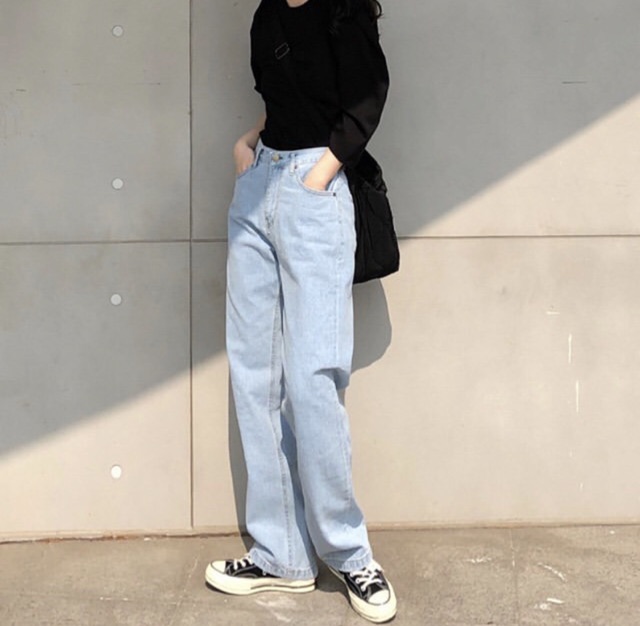 Quần Jeans Nữ Simple Jeans Lưng Cao Dáng Suông Ống Rộng Ulzzang ( Màu Nhạt ) | WebRaoVat