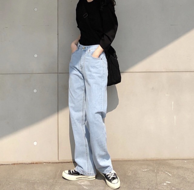 Quần Jeans Nữ Ống Rộng Lưng Cao SIMPLE Phong Cách Ulzzang – Tuni Store | BigBuy360 - bigbuy360.vn