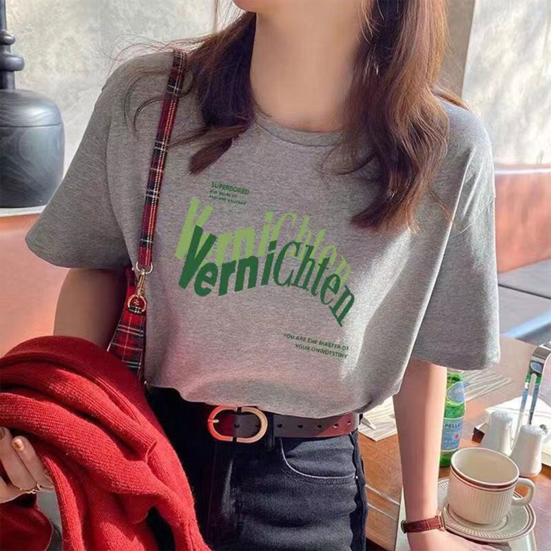 Áo Thun Tay Ngắn Cổ Tròn In Chữ Phong Cách Harajuku Thời Trang Mùa Hè Cho Nữ