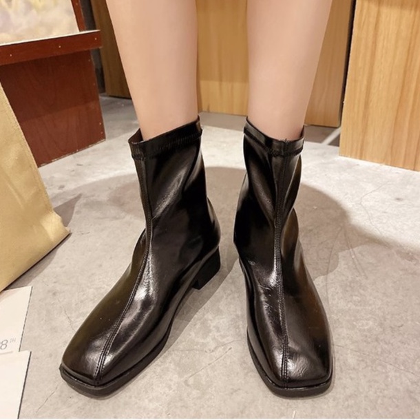 Giày Boots Nữ Ulzzang Vintage, Bốt Da PU Mềm Mũi Vuông Đế Cao 3cm Phong Cách Hàn Quốc, Street Style - Iclassy_Shoe