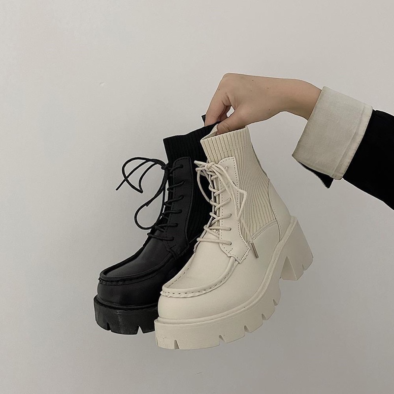 Boots cổ thun buộc dây ulzzang