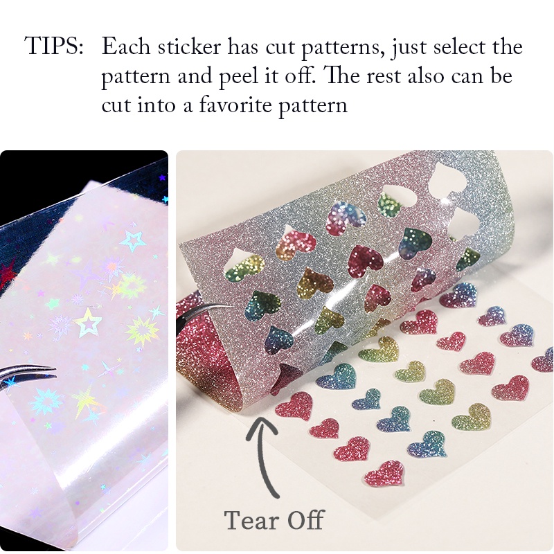 UR SUGAR Nhãn dán trang trí móng tay hình ngôi sao/trái tim 3D dễ thương