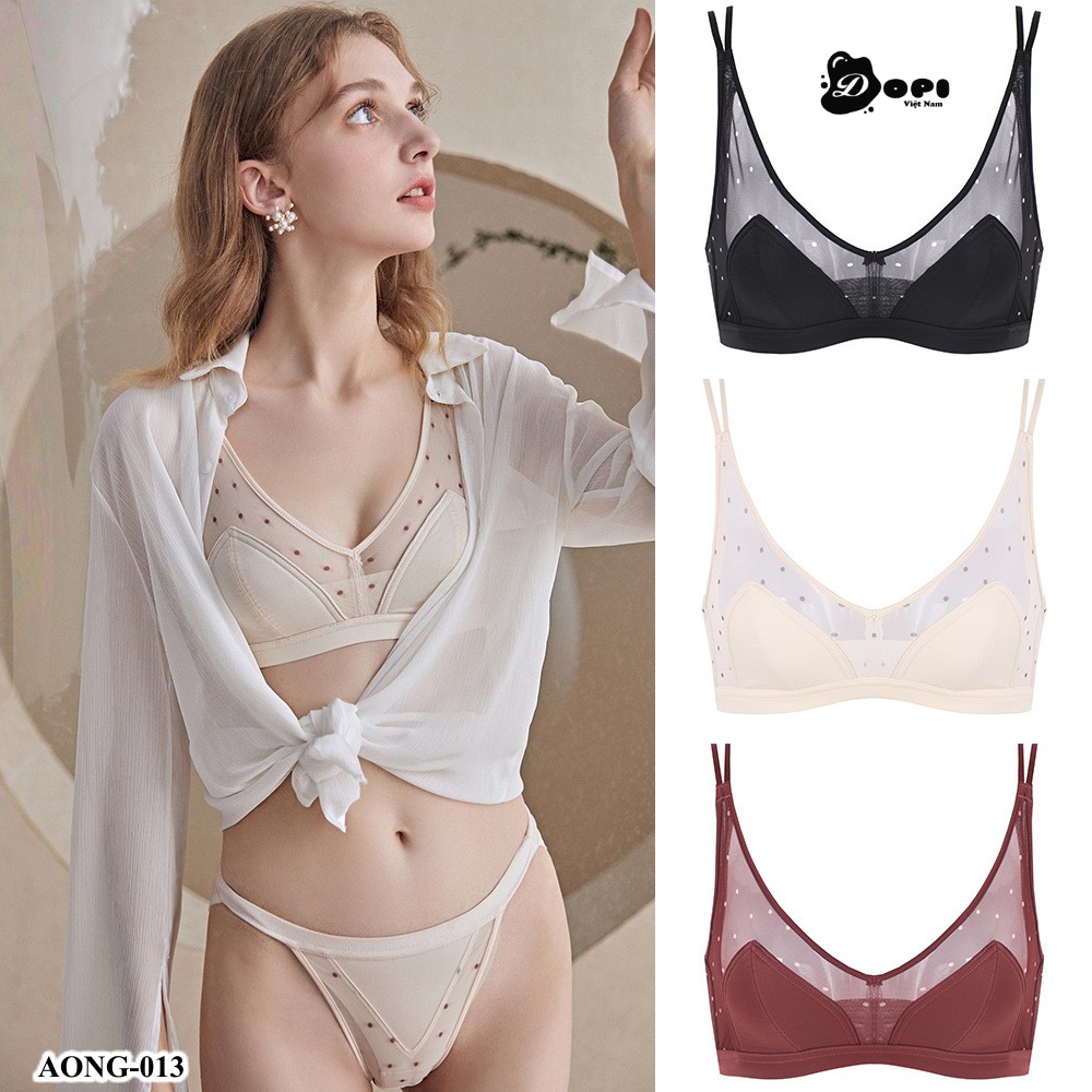 Bộ đồ lót áo ngực và quần lót nữ cao cấp không gọng phối ren AONG-013