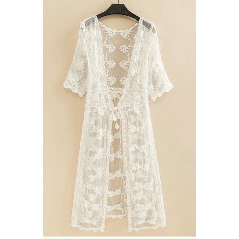 Áo khoác ren lưới kimono đi biển (màu trắng) | BigBuy360 - bigbuy360.vn