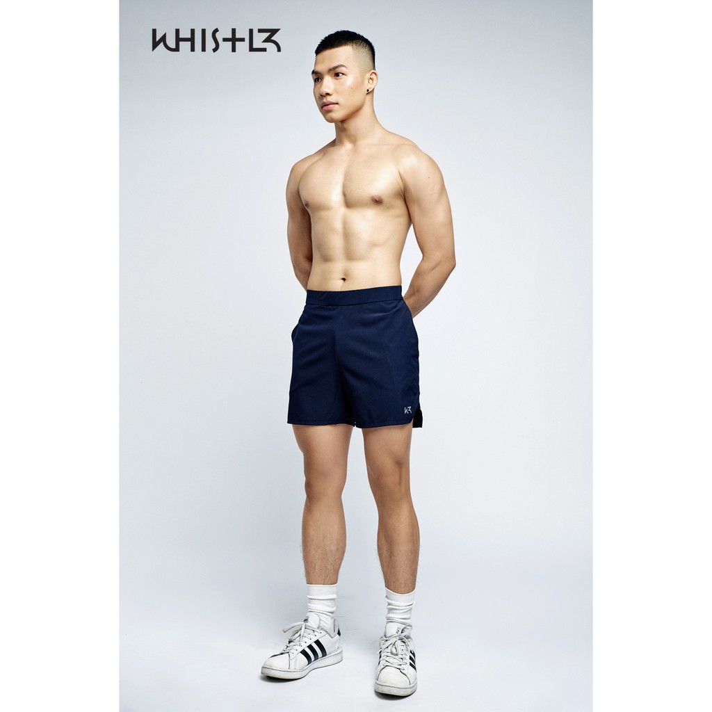 Quần Short Whistl3 Nam W3 Logo Shorts chất Poly Spandex luôn khô thoáng, 2 màu đen & navy, lưng quần bằng thun co giãn