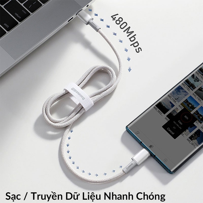 Cáp Sạc Nhanh Baseus 100W Type C to Type C Chuẩn PD 2.0 Và QC 3.0 Dài 2 Mét Dùng Cho Laptop, Macbook, Samsung, Xiaomi