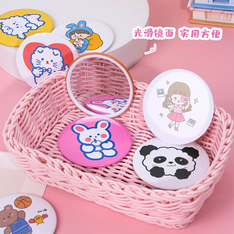 ❤Hàng Có Sẵn!❤Gương Trang Điểm Mini Hình Tròn Họa Tiết Hoạt Hình Phong Cách Hàn Quốc