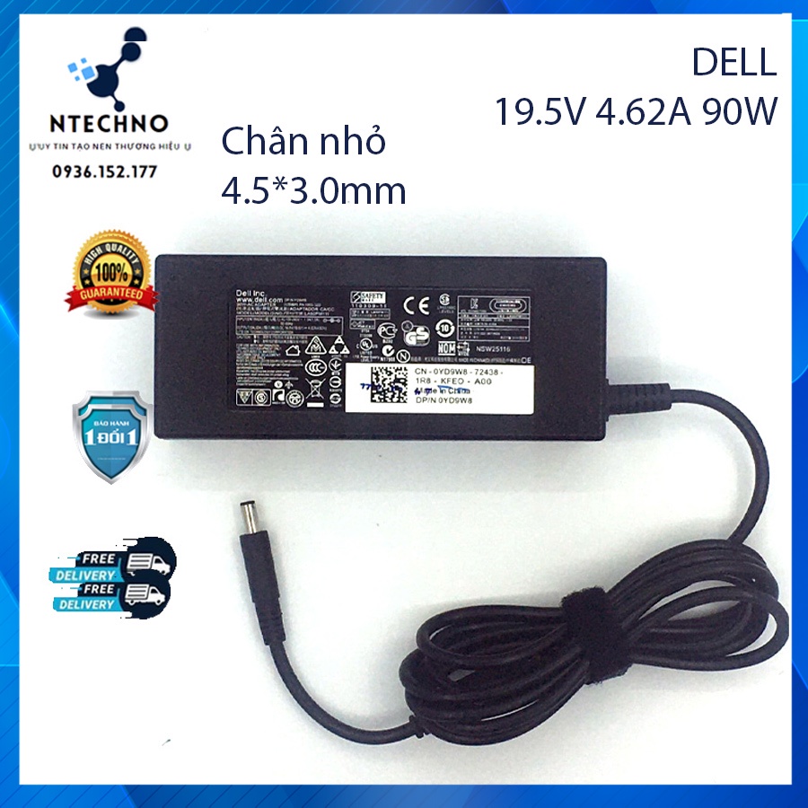 Sạc Zin laptop Dell 19.5V 4.62A 90W/ 19.5V 3.34A 65W Chân kim to/ Chân kim nhỏ chính hãng -Tặng kèm dây sạc -BH 12 Tháng