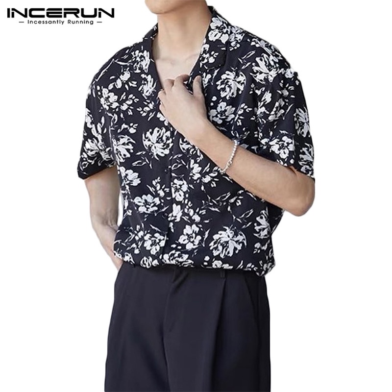 Áo sơ mi INCERUN ngắn tay in hoa phong cách vintage hawaii trẻ trung cho nam