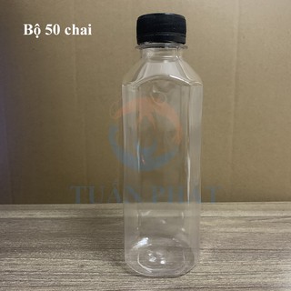 Bộ 50 chai nhựa pet vuông 330ml nắp đen