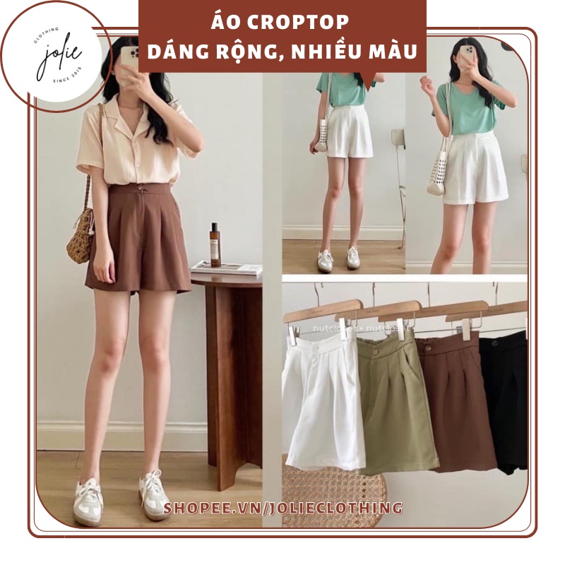 Quần short nữ ống rộng, lưng thun, quần đùi nữ ba màu đen, be, trắng