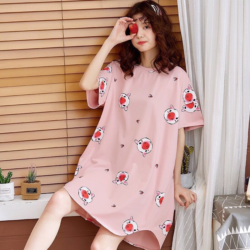 Váy Nữ, Đầm Ngủ Cộc Tay sexy, Đầm Ngủ Suông Chất Cotton Mềm Mát Mặc Nhà Dễ Thương_VN33 | BigBuy360 - bigbuy360.vn