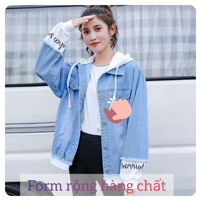 [VIP] Áo khoác jean nữ có mũ nỉ Star lung linh loại 1 form rộng 3 size M-L-XL
