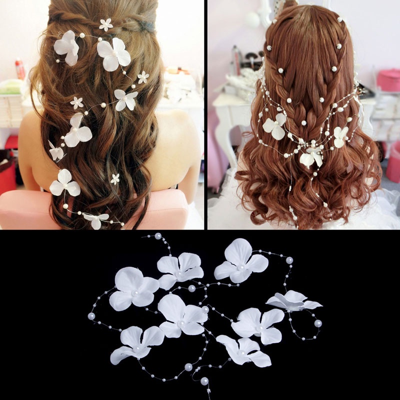 Vòng Hoa Đính Ngọc Trai Trắng Xinh Xắn Cho Cô Dâu
