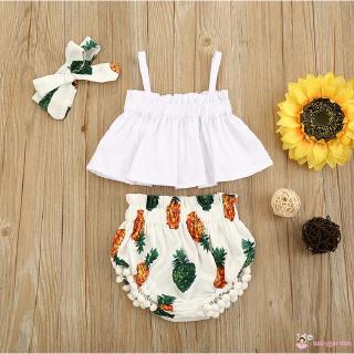 Set Áo Hai Dây + Quần Short + Băng Đô In Họa Tiết Xinh Xắn Dành Cho Bé Gái