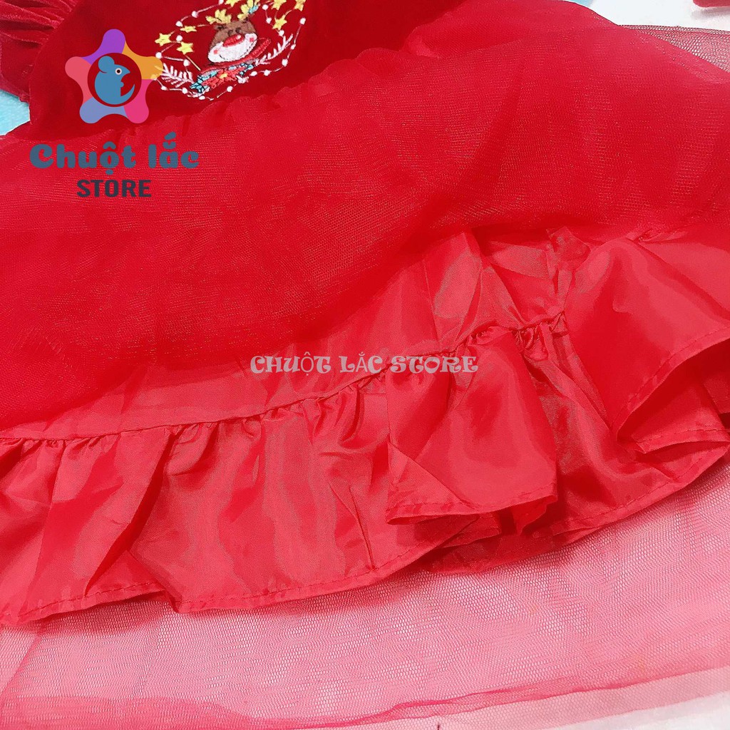 Váy Bé Gái Chuột Lắc Store Diện Noel Tết Chất Nhung Mềm Tặng Kèm Cài Đầu Bờm Tuần Lộc 5Kg Đến 18Kg