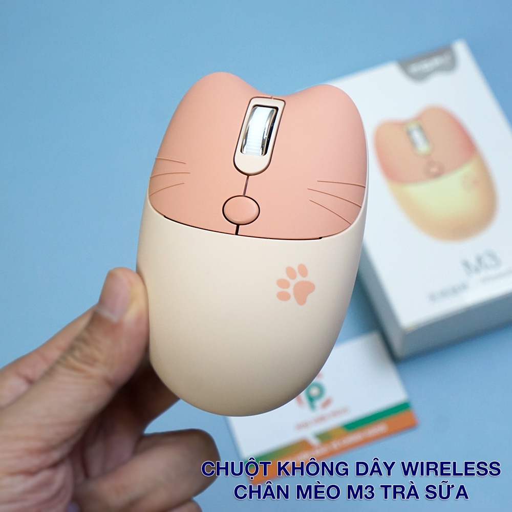 Chuột không dây hồng - Chuột Bluetooth máy tính không dây Wireless dễ thương chân mèo hình thú đối thủ của Logitech