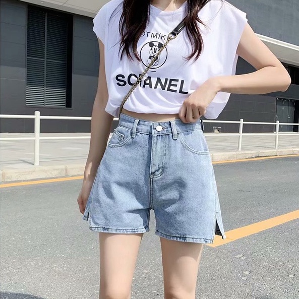 Quần short jean lưng cao xẻ gấu năng động trẻ trung - LK028