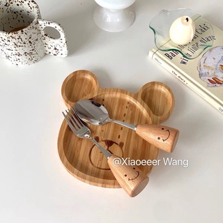 Khay ăn dặm bằng gỗ hình gấu cho bé