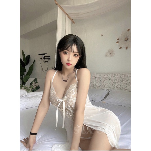 Váy ngủ nữ 2 dây/ Đầm ren sexy xẻ trước siêu hot ( tặng kèm quần chip xinh) CV14 CICI BONITA HCM