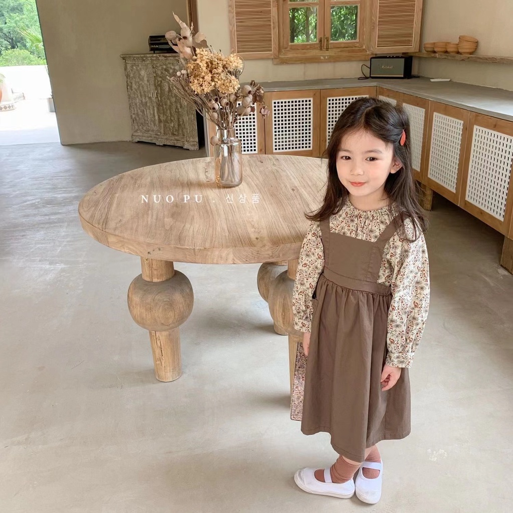 Set Đầm Hai Dây In Hoa Phong Cách Hàn Quốc Thời Trang Cho Bé Gái