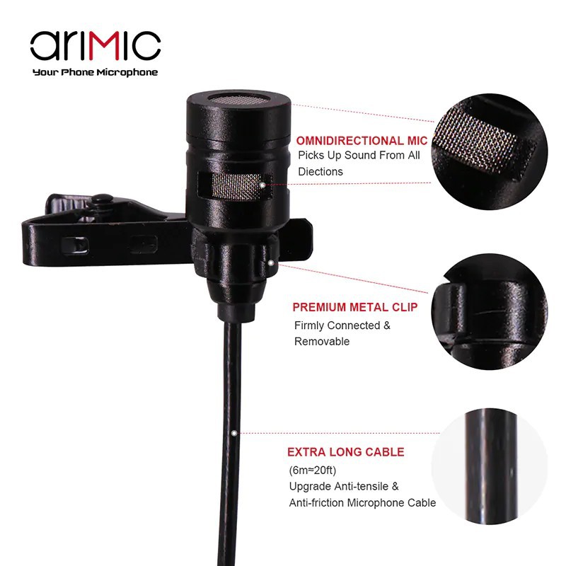 Micro cài áo cho điện thoại và máy ảnh AriMic Clip-on Dual Lavalier