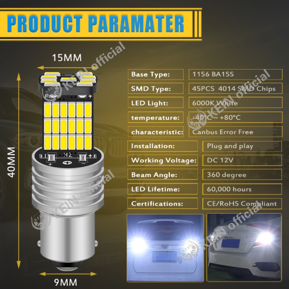 Đèn led phanh/ xi nhan/ đèn phanh cho xe hơi KEIN T20 7440 T25 1156 T15 BA15S P21W W16W W21W W21/ 5W 45SMD 4014