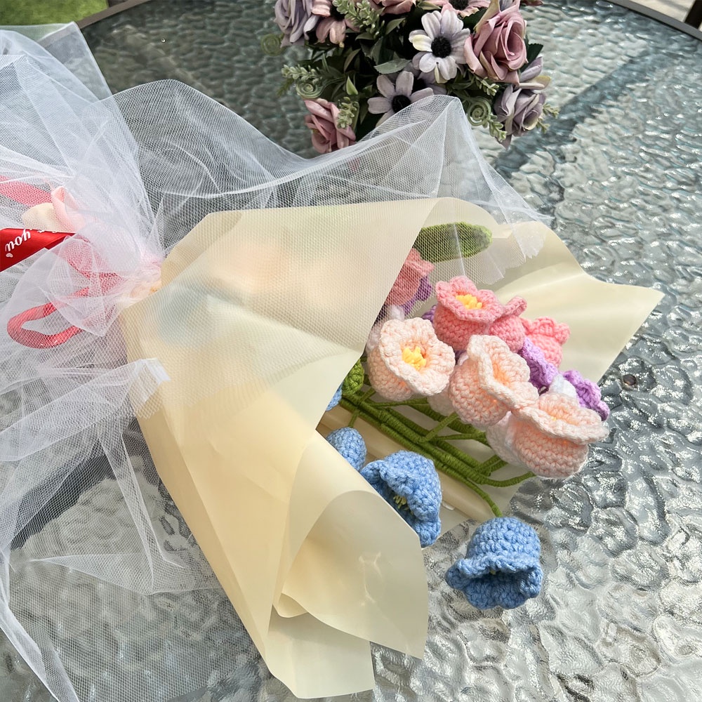 Bó Hoa Tulip Bằng Len Đan Thủ Công Lãng Mạn Trang Trí Ban Công / Phòng Ngủ / Đám Cưới DIY