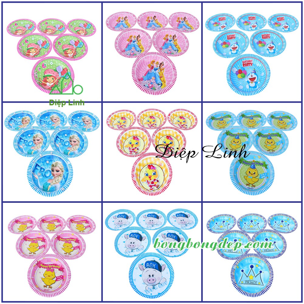 Đĩa giấy trang trí sinh nhật bé gái-set 6 cái