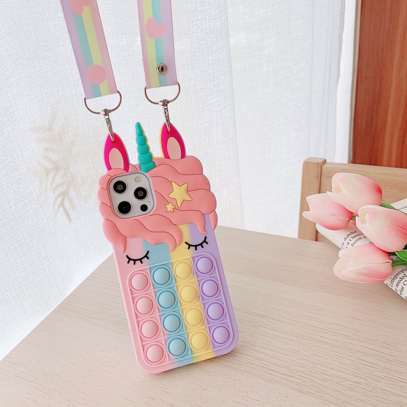 Ốp điện thoại Pop It silicon mềm dẻo hình kỳ lân đáng yêu thích hợp cho Iphone 12 11 Pro Max 6s 7 8 Plus X Xr Xs