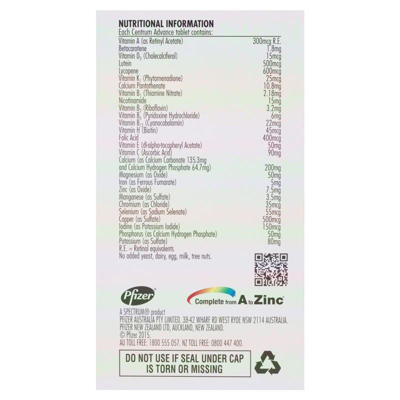 Vitamin tổng hợp cho Người Lớn - Centrum Advance For Adults  - ÚC - 100 viên - Dành cho người dưới 50 tuổi