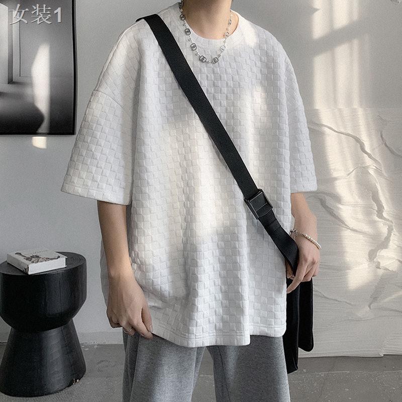 ┇Waffle T-shirt ngắn tay dành cho nam giới mùa hè hàng hiệu xu hướng đẹp trai phong cách Hong Kong Áo phông nửa